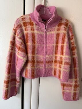 wild fable Pink Plaid Zip-Up Fuzzy Cardigan